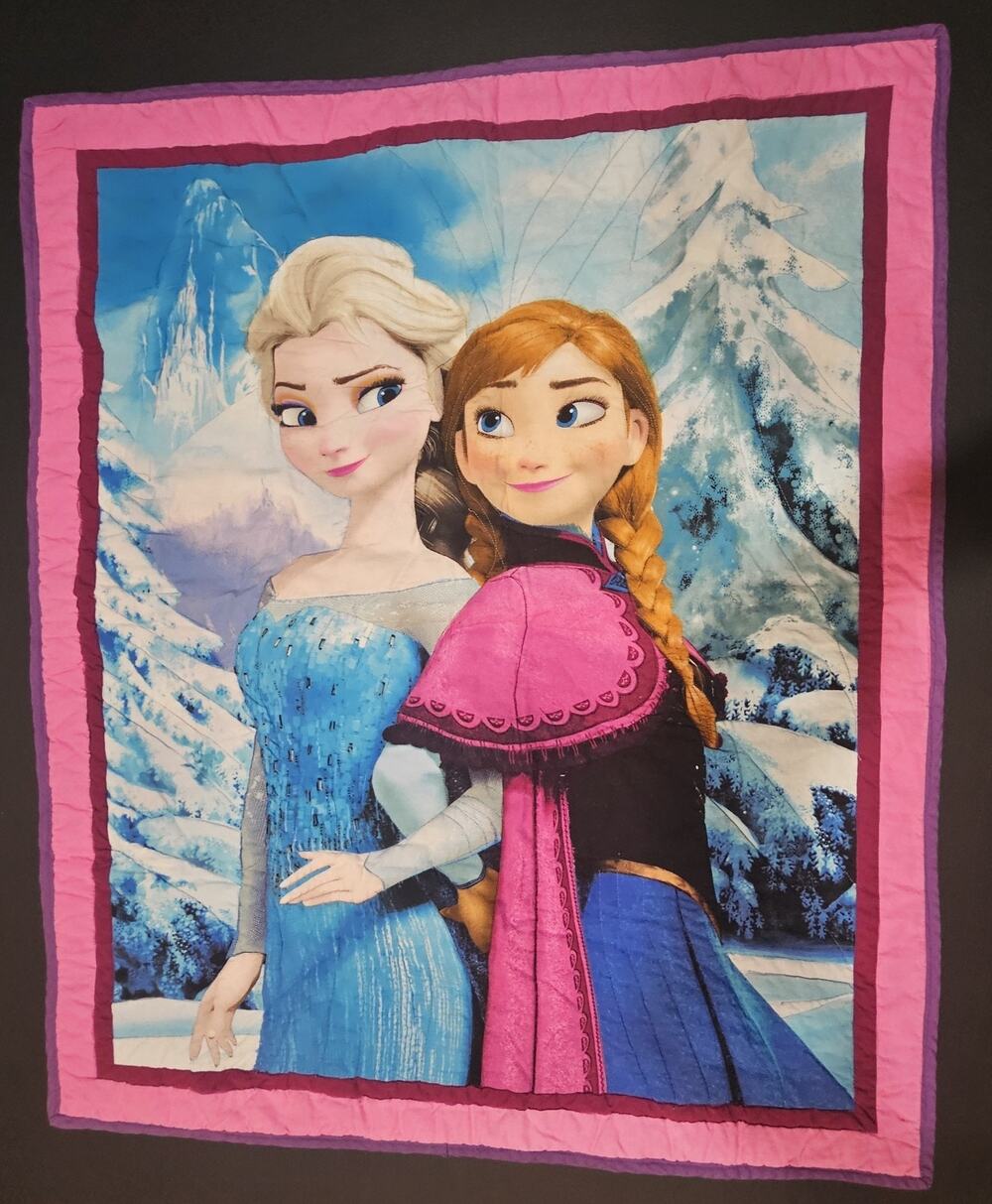 Handmade Disney Frozen Quilt 31 x 36 Elsa Anna Kids Blanket Reversible Pink